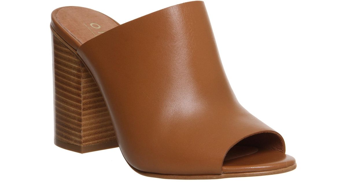 Office Leather Pose Block Heel Mules in 