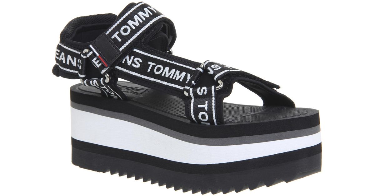 tommy hilfiger platform sandals black and white