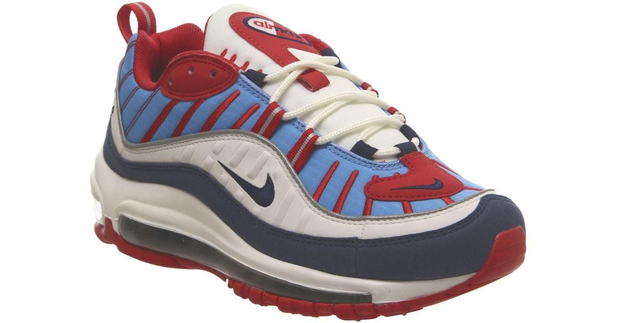 nike red white and blue air max 98 trainers