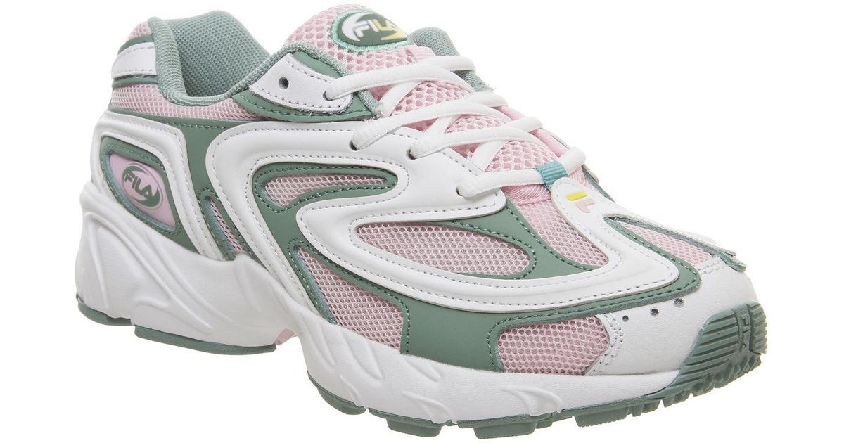 pink and white fila trainers