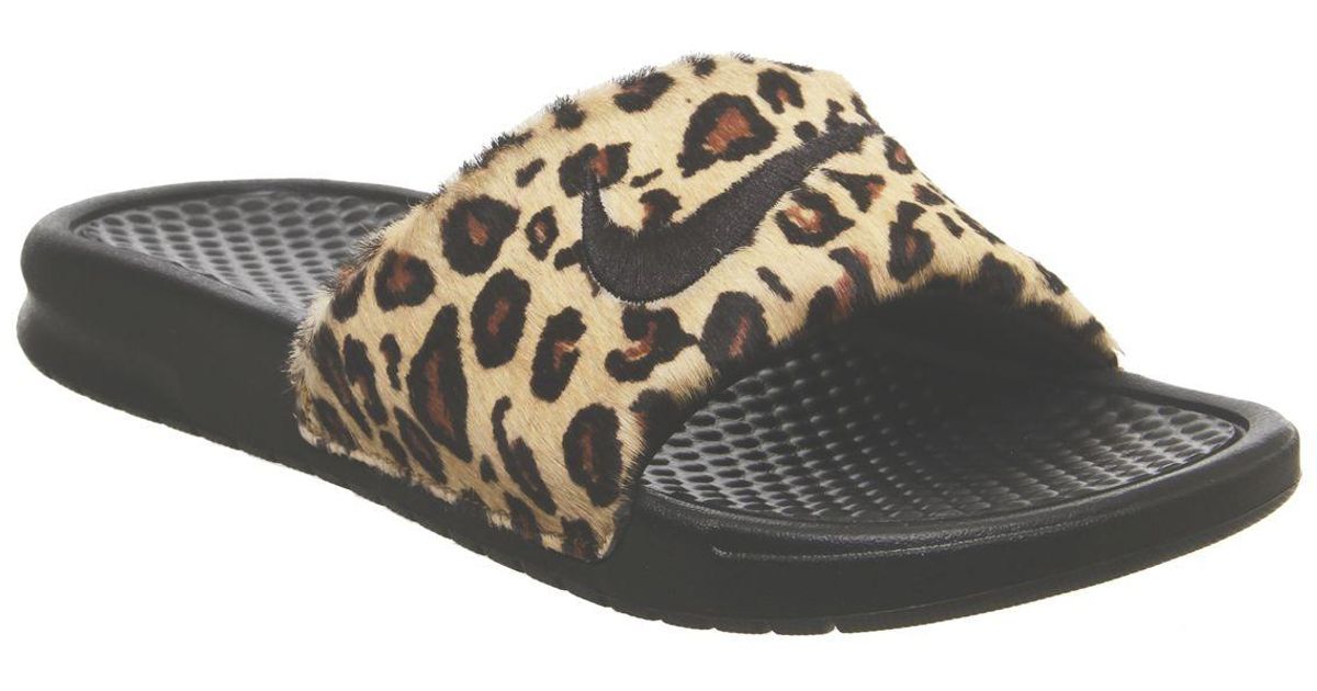 nike benassi slippers leopard