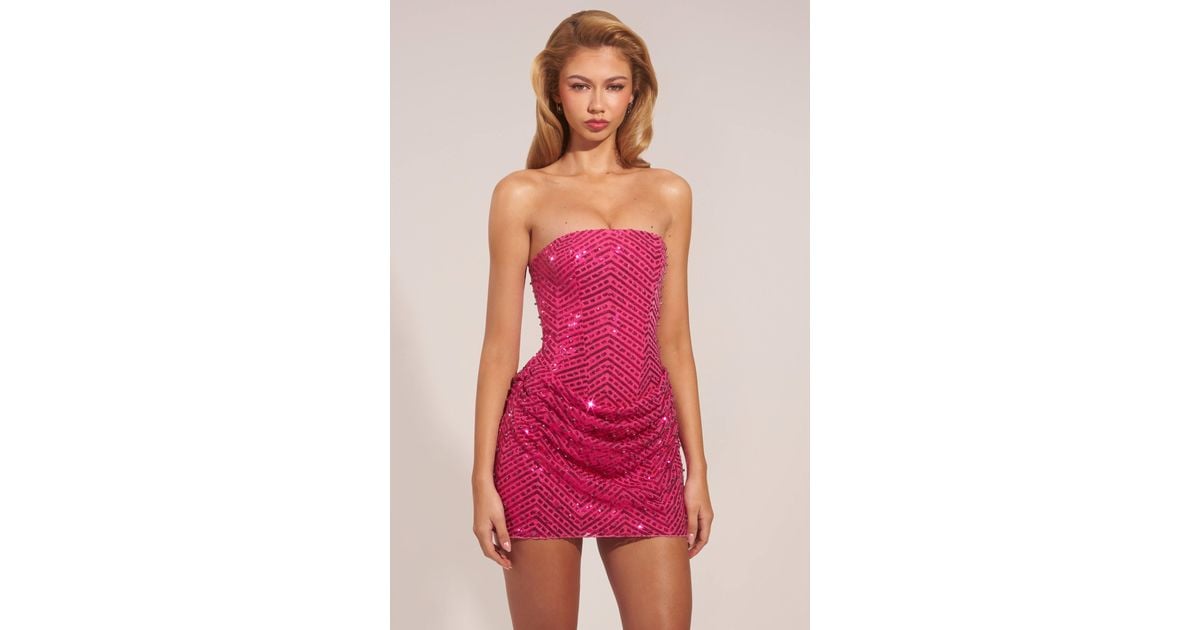 embellished draped strapless a line mini dress in pink Ziya Embellished Draped Strapless A-Line Mini Dress in Pink
