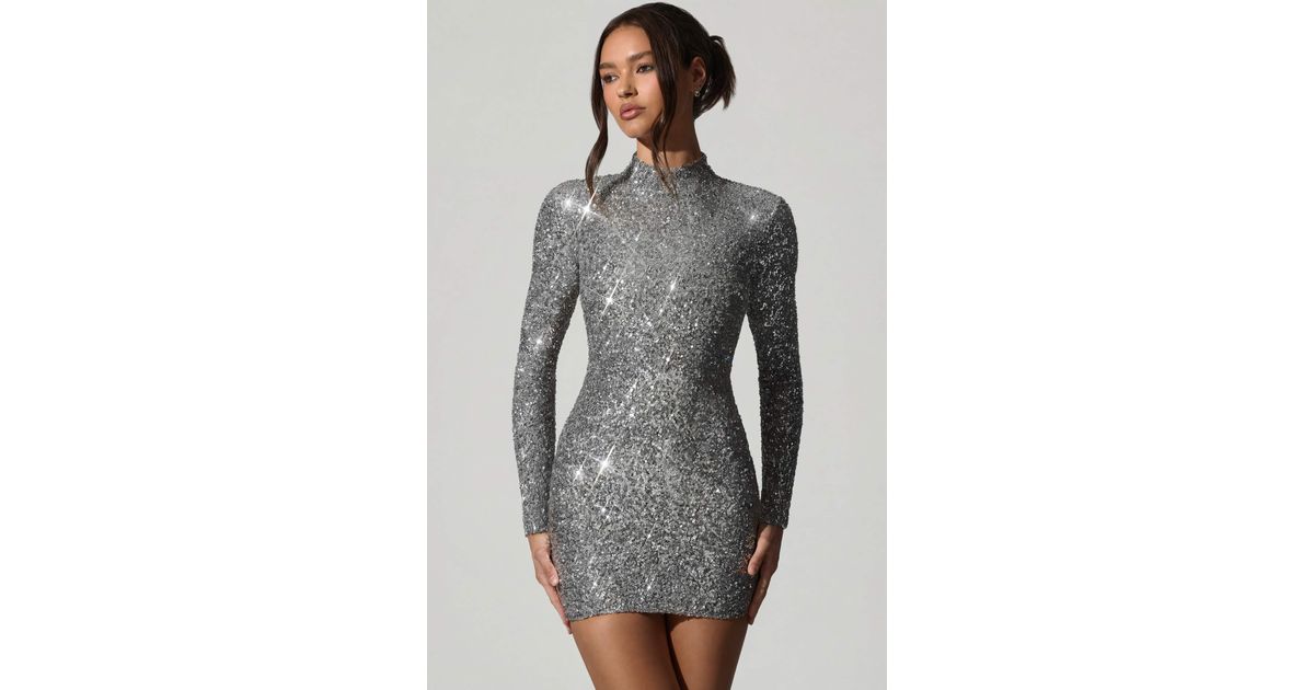 Oh Polly Silver Diamante Dress Oh Polly Embellished Open-Back Mini Dress In Metallic Lyst UK