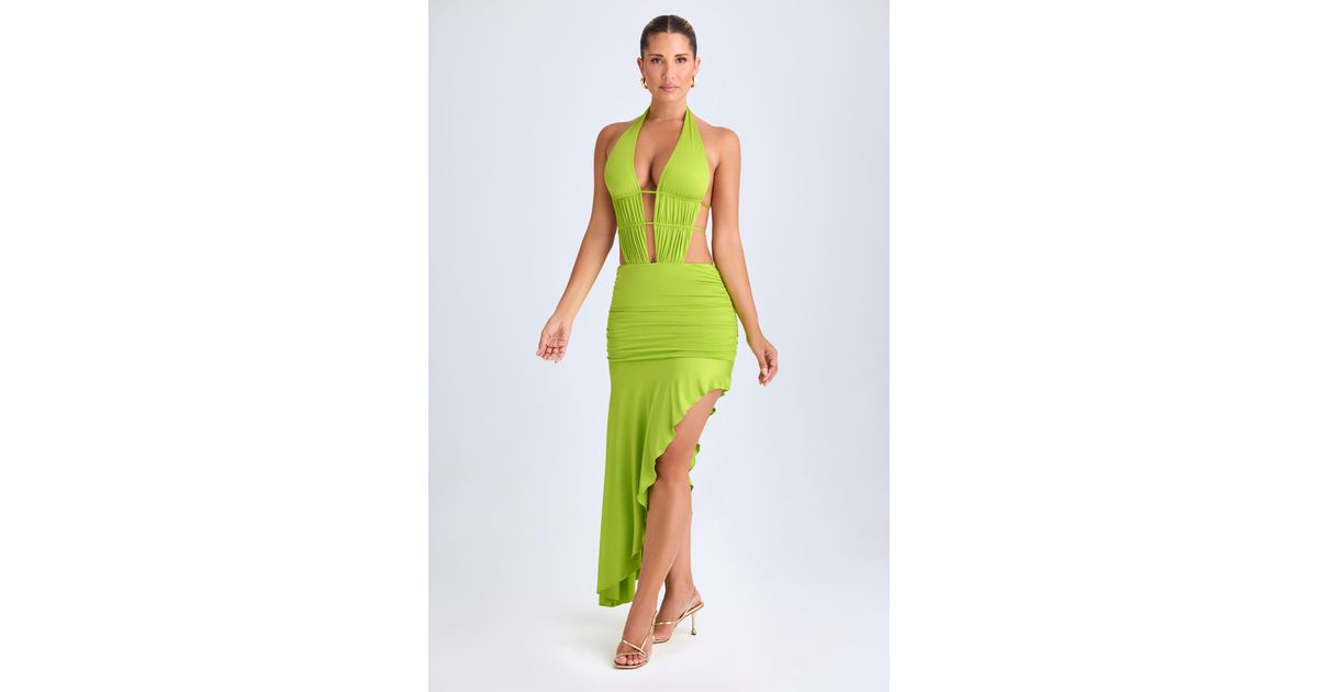 asymmetric cut-out halterneck midaxi dress Oh Polly in Green note that due to Tea Length What Shoes to Wear Color:White-Nude