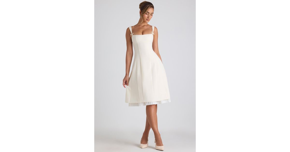 bow detail pleated a line midi dress Oh Polly Bow-Detail A-Line in White EBAY ASTR the Label offers Size:Custom (14-18 US, 46-50 EU) Faux Suede A-Line Dress