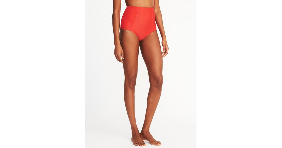 orange high waisted swim bottoms