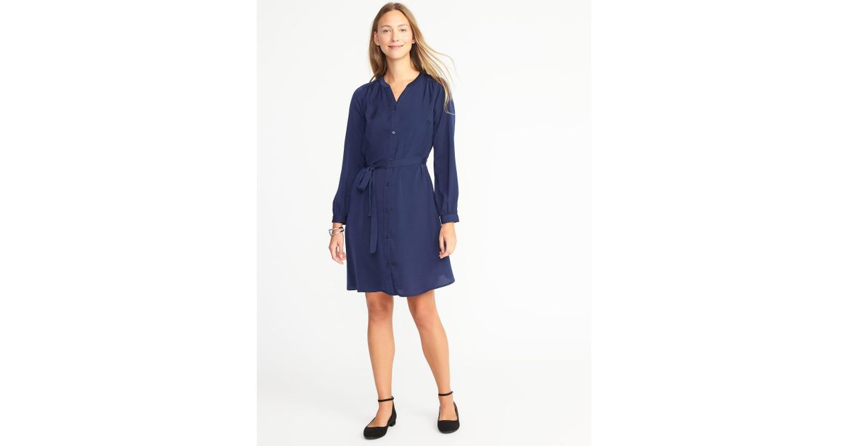 navy satin shirt dress