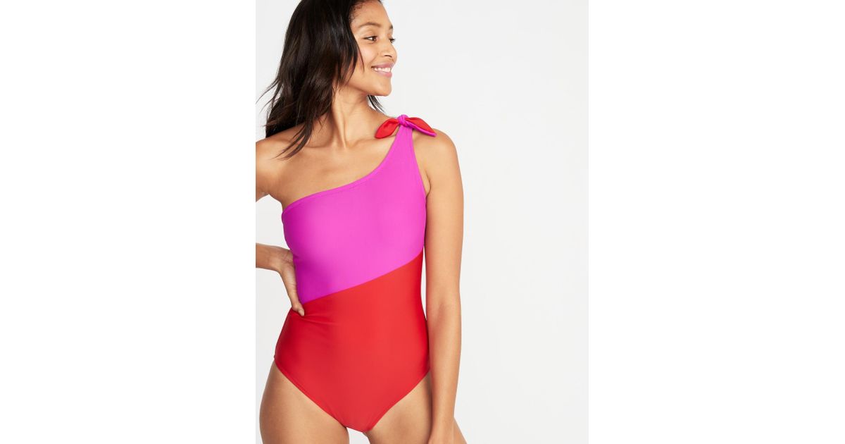 one shoulder color block swimsuit