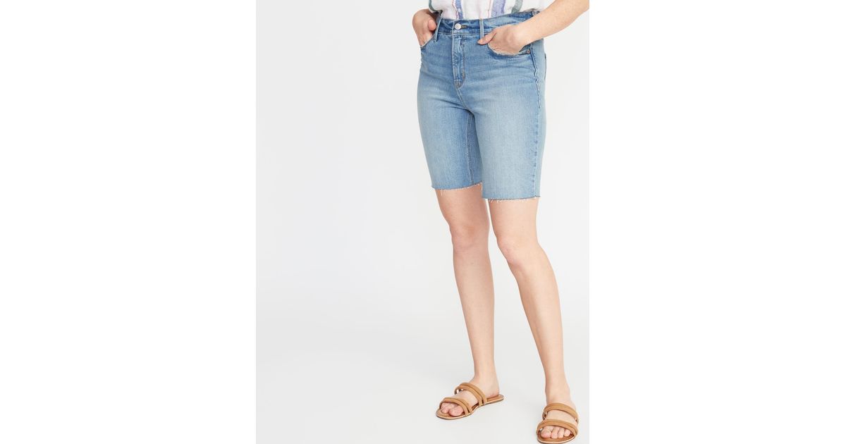 high waisted distressed bermuda shorts
