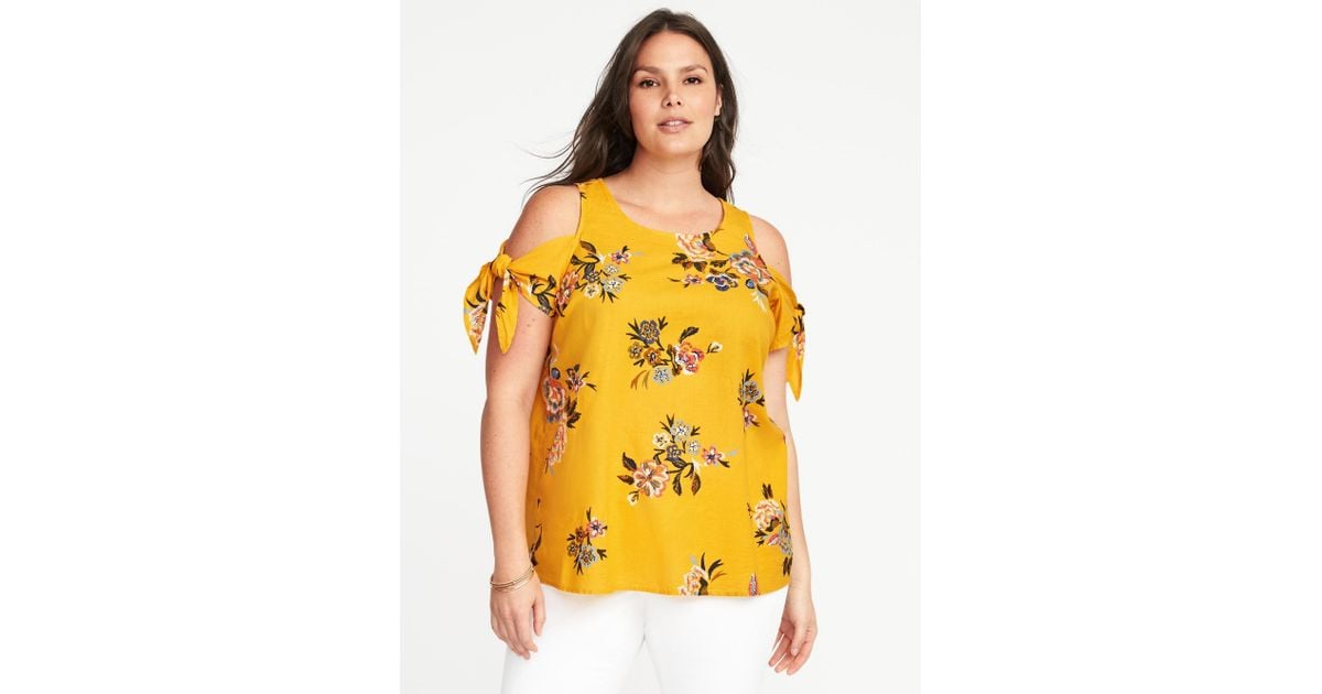 yellow floral cold shoulder top