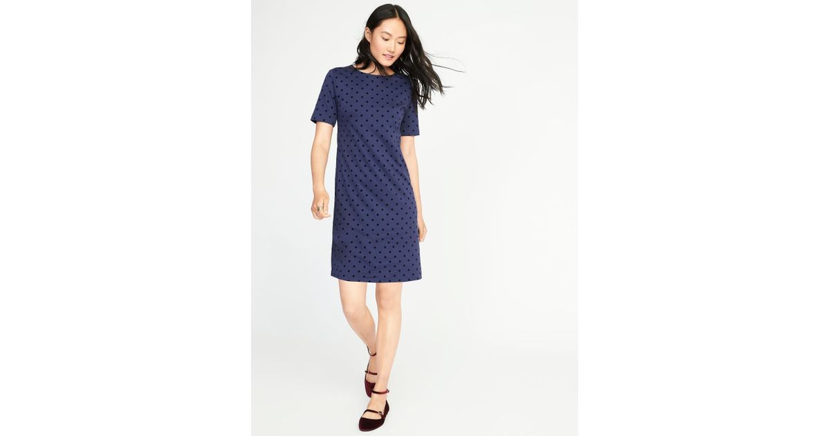 navy polka dot shift dress