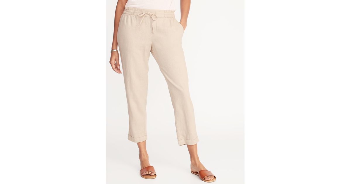 old navy mid rise linen blend pants