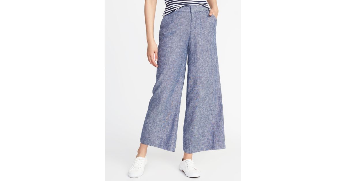chambray wide leg cropped pants