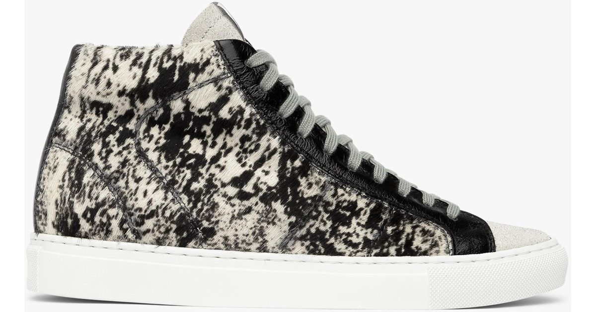 P448 Leather Cow Print Star High-top Sneaker in Black | Lyst