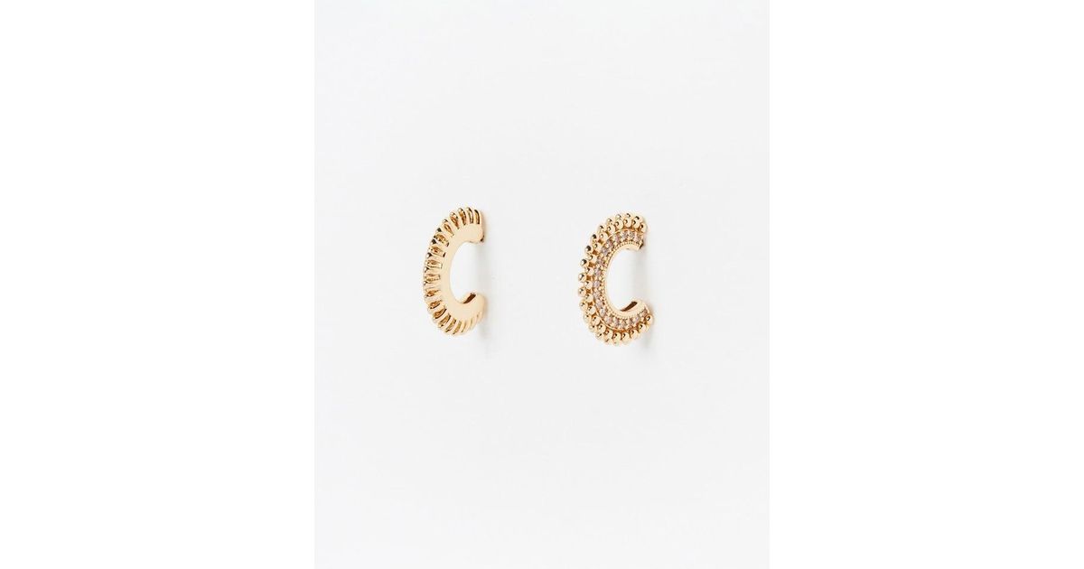 Oliver Bonas Esme Textured & Silver Hoop Earrings in White Lyst