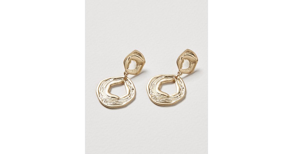 Oliver Bonas Altham Textured Double Circle Drop Earrings In Gold Metallic Lyst