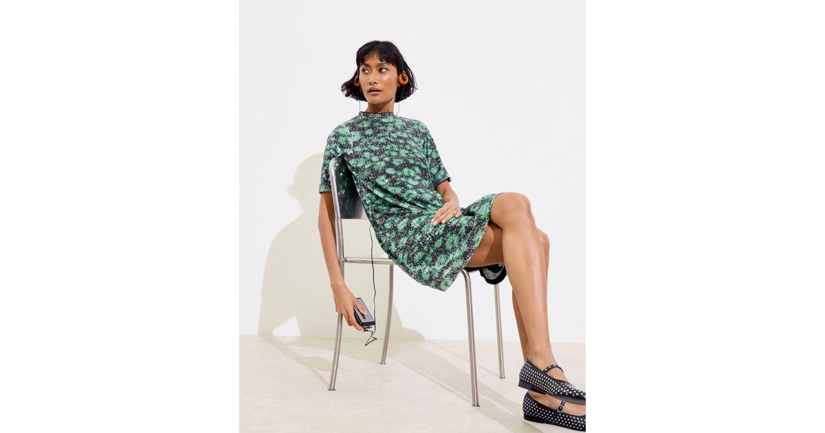 Oliver Bonas Leopard Print Sequin Mini Dress Size 6 in Green Lyst UK