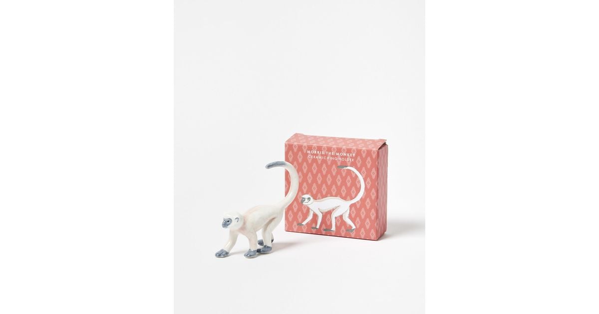 Oliver Bonas Pink Monkey White Ceramic Ring Holder