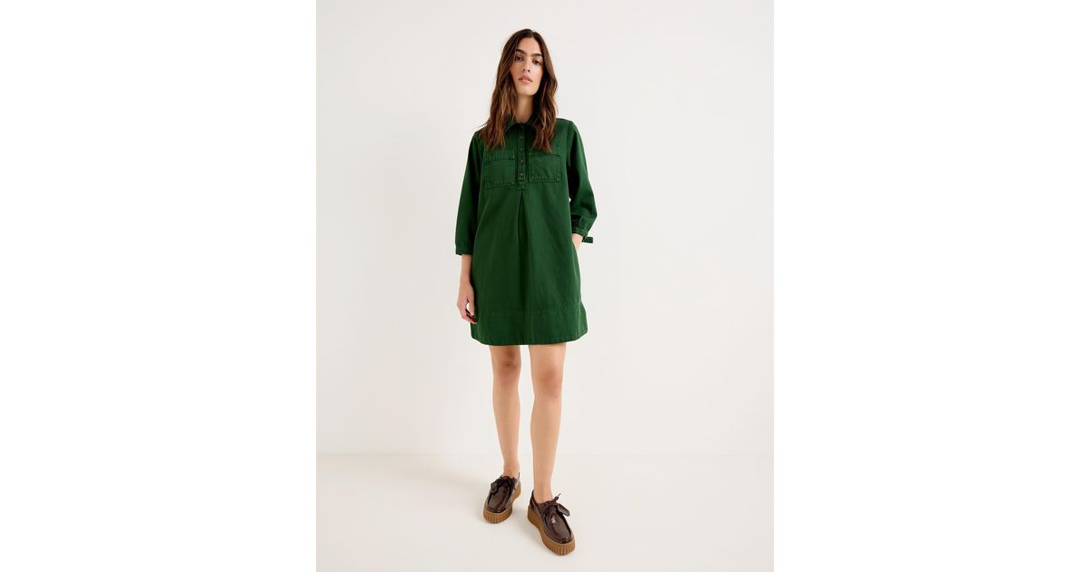 dark green denim dress Oliver Bonas Frill Collar Mini Dress, Size 12 in DISABLE-100-150