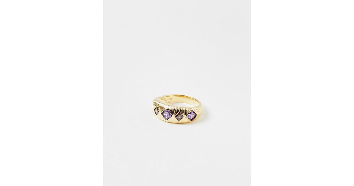 Oliver Bonas Bertie Chunky Ridged Gold Plated Statement Ring in White Lyst