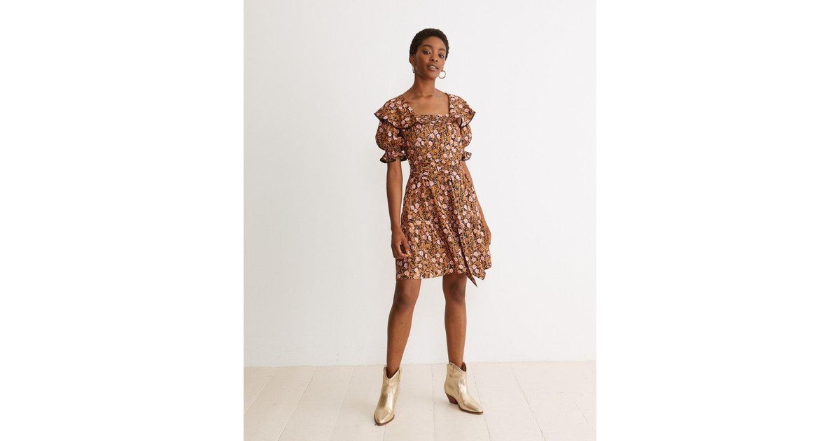 Oliver Bonas Paisley Floral Print Metallic Stripe Pink Mini Dress in