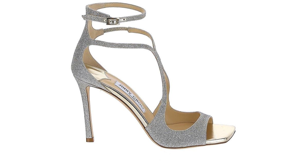 Jimmy Choo Leather Azia 95 Platinum Ice in Grey (Gray) | Lyst