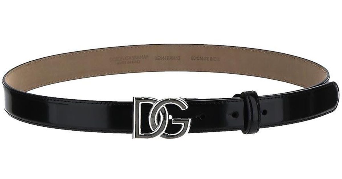 Dolce & Gabbana Leather Shiny Calfskin Belt With Dg Logo in Black | Lyst