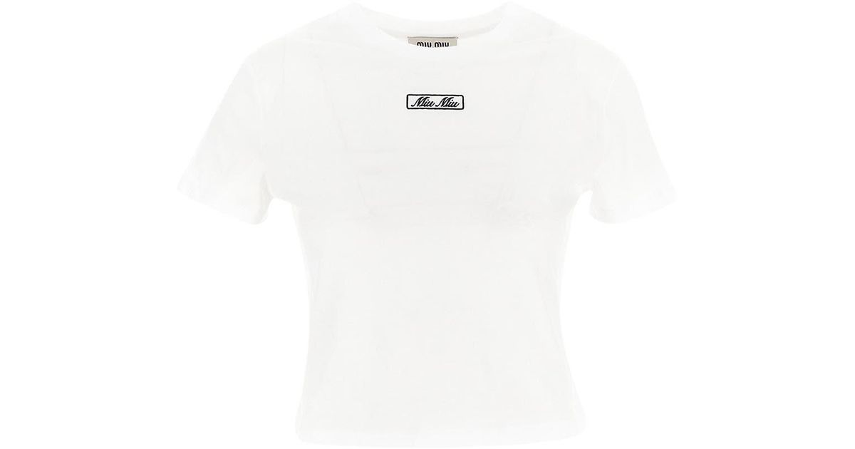 Miu Miu Cotton T-shirt in White | Lyst