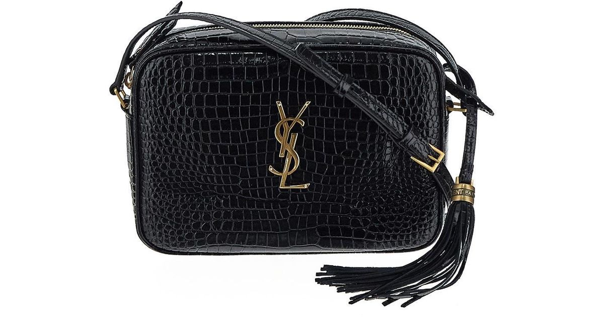 Saint Laurent Crocoembossed Lou Crossbody Bag in Black Lyst