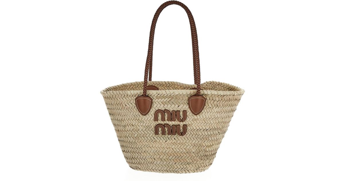 Miu Miu Raffia Bucket Bag in Natural Lyst