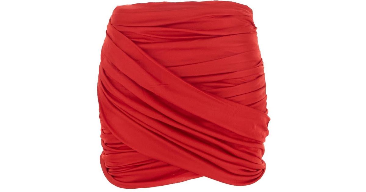 ANDREADAMO High Waist Asymmetric Draped Midi Skirt in Red | Lyst