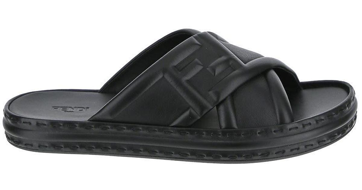 Fendi Leather Black Slides for Men | Lyst UK
