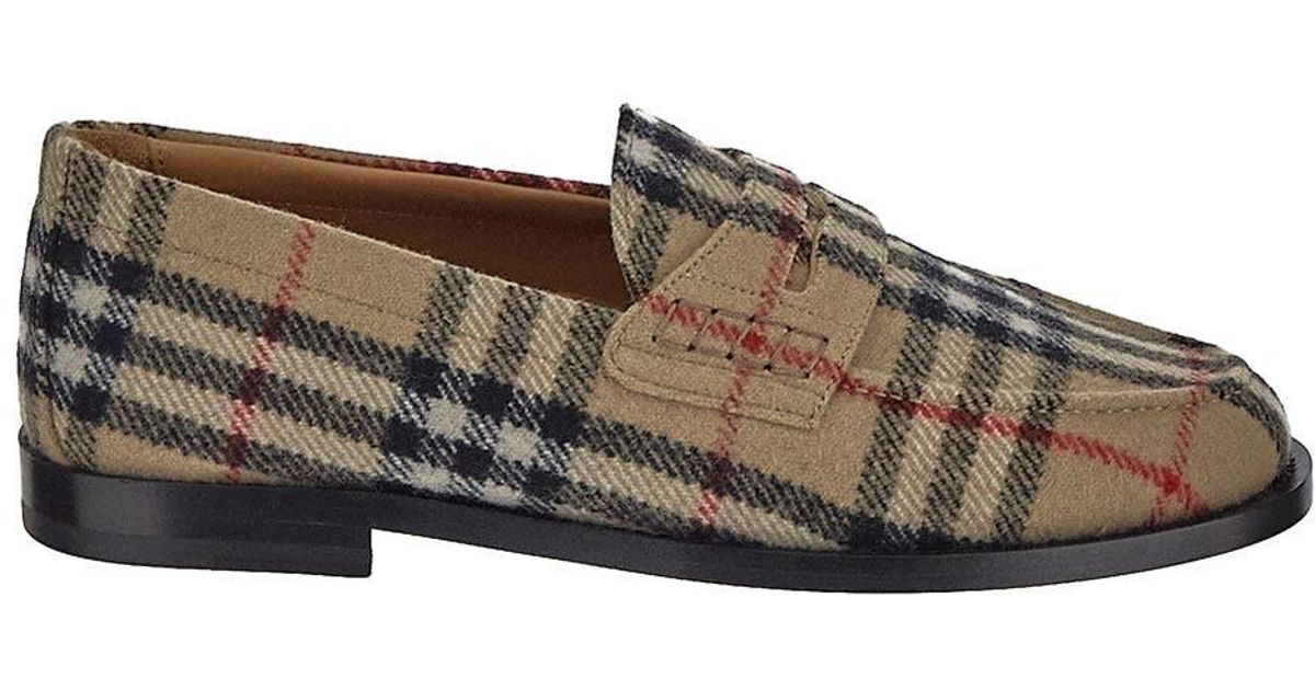 Burberry Check Wool Felt Loafers in Brown for Men | Lyst