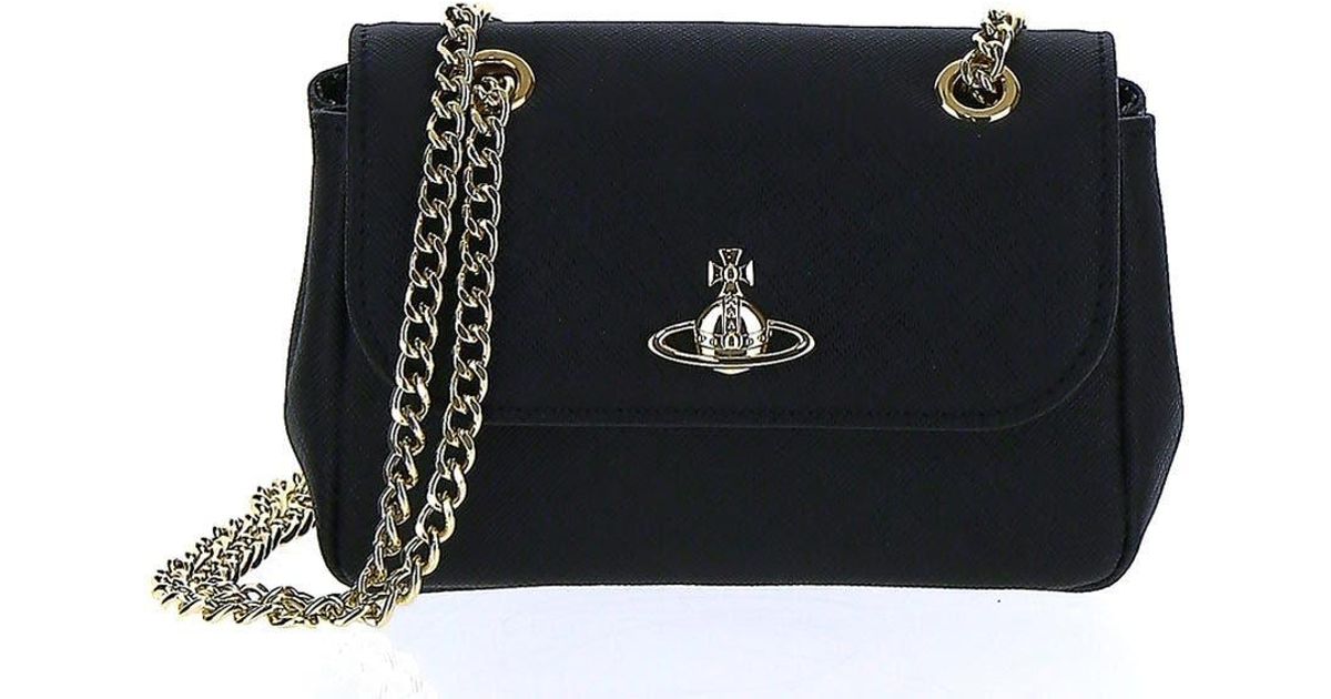 Vivienne Westwood Leather Saffiano Small Purse With Chain in Black Lyst