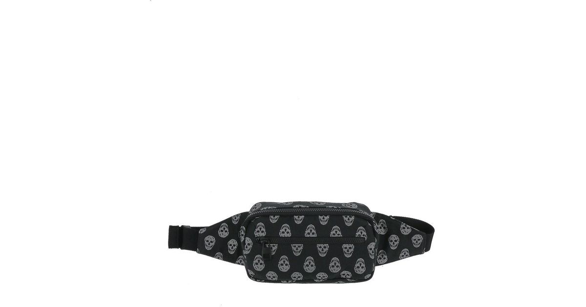 Alexander McQueen Biker Skull Black Canvas Belt Bag for Men waist bags and bumbags Mens Bags Belt Bags 