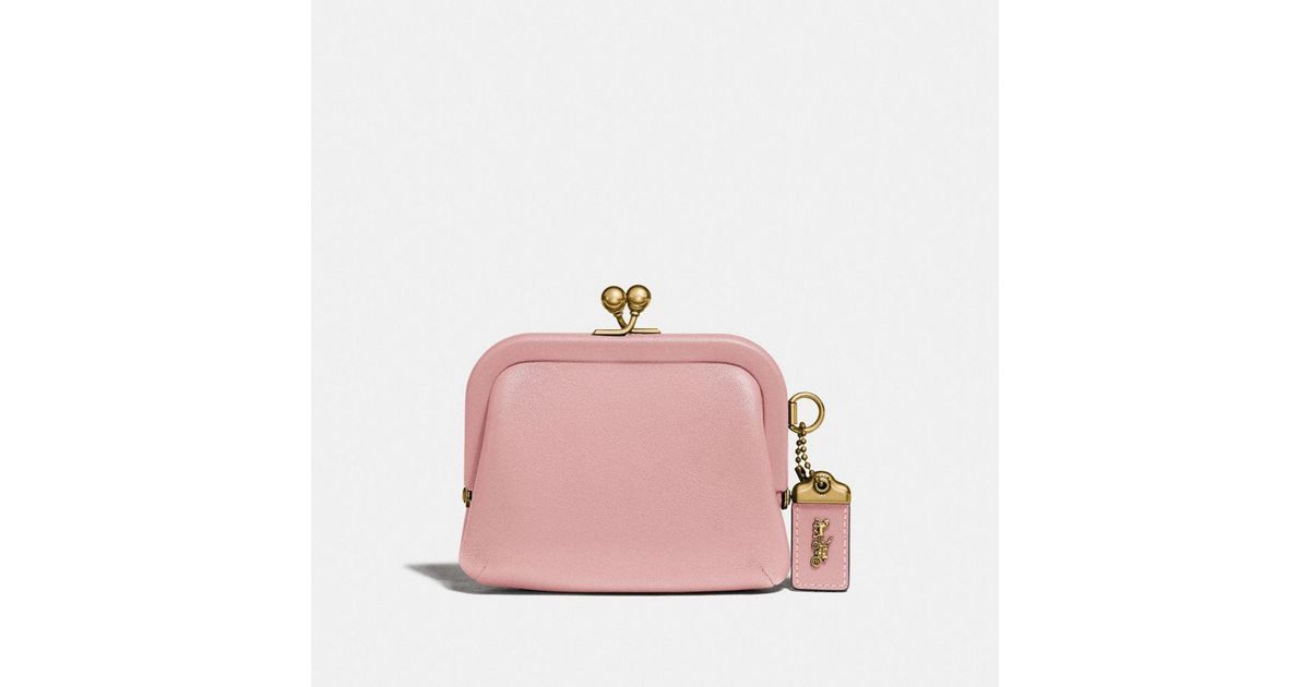 COACH Leather Kisslock Coin Purse in Blossom/Brass (Pink) - Lyst
