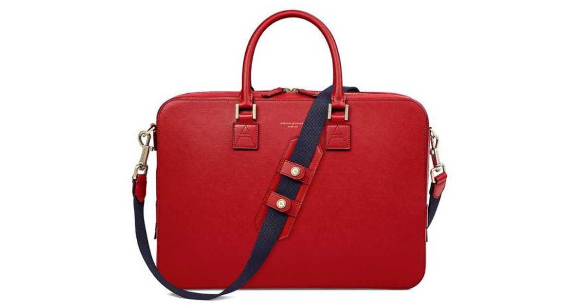 Aspinal of London Leather Small Mount Street Laptop Bag in Scarlet (Red ...