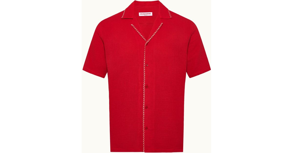 Orlebar Brown Ruby Short Sleeve Button Up Shirt in Red for Men | Lyst
