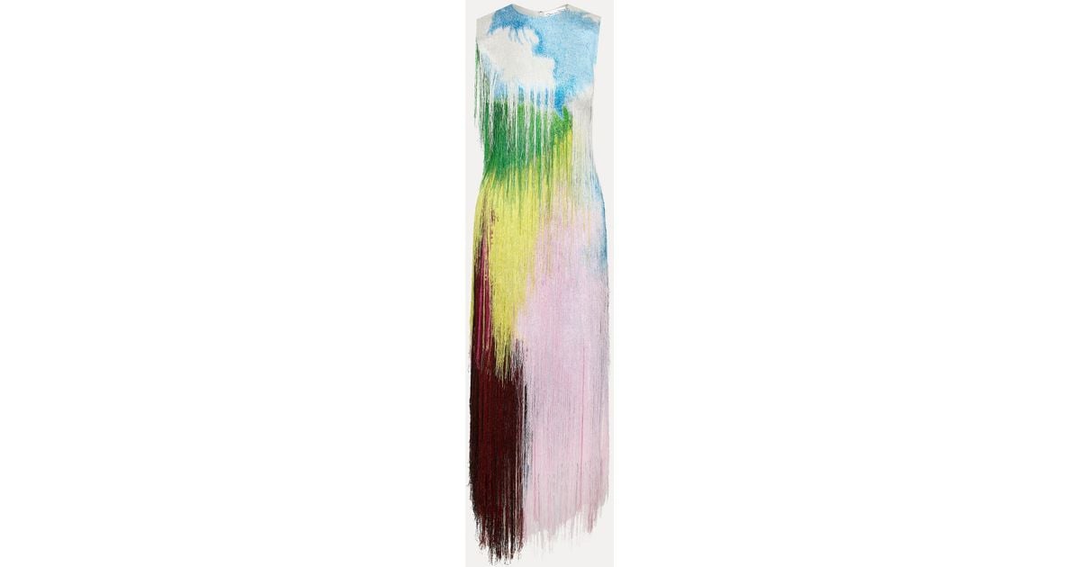 Oscar de la Renta Abstract Watercolor Fringe Cocktail Dress | Lyst