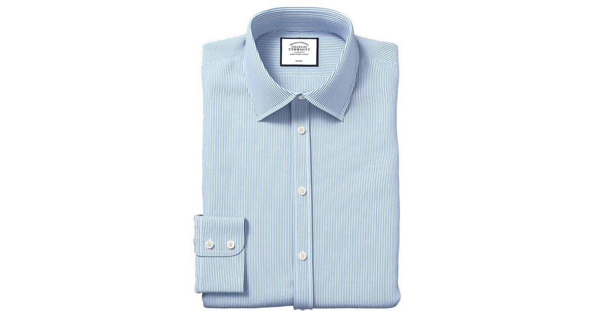 Charles Tyrwhitt Charles Tyrwhitt Dress shirt  blue with white pin stripes size medium Slim Fit 