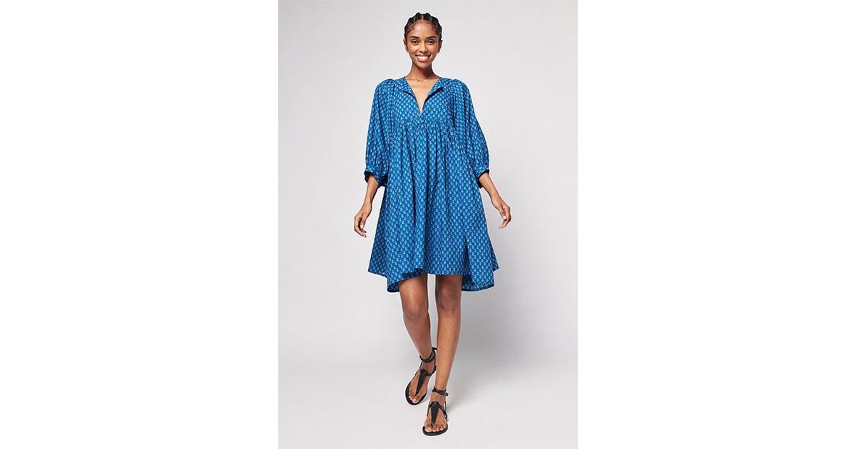 Faherty Lyla Dress Indigo Gobi Floral in Blue | Lyst