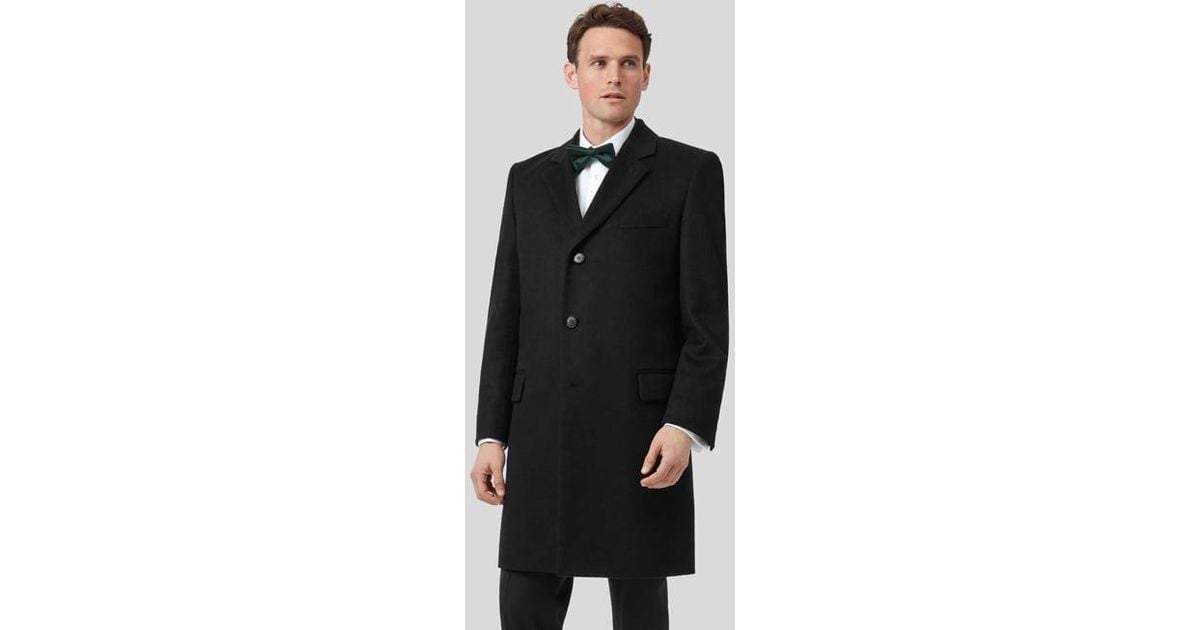 Charles Tyrwhitt Wool Cashmere Overcoat Black for Men | Lyst