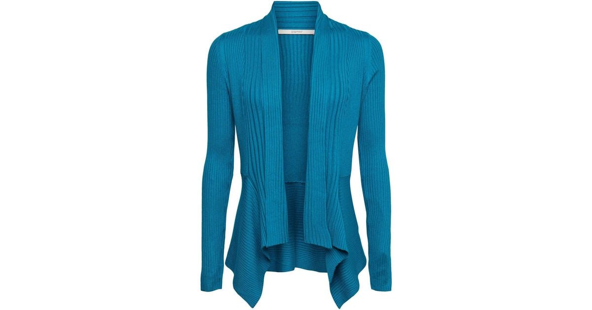 Esprit Strickjacke Gerippter Cardigan mit Zipfelsaum (1-tlg) in