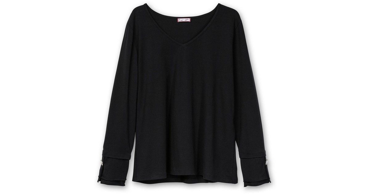 Sheego Langarmshirt Große Größen mit V-Ausschnitt, fein gerippte Qualität  in Schwarz | Lyst DE | V-Shirts