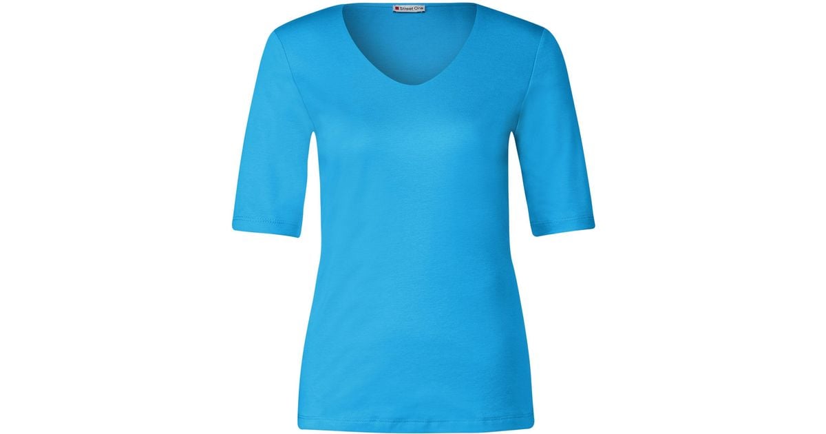 Street One T-Shirt | DE (1-tlg) V-Ausschnitt mit in Lyst Blue Vorhanden Nicht Splash