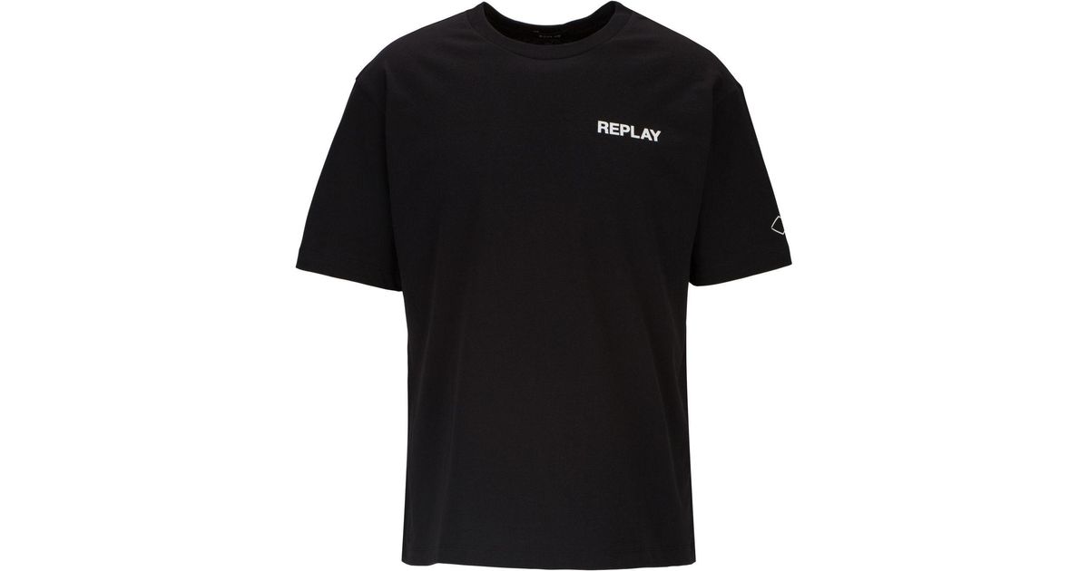 Lyst T-Shirt Rundhalsshirt Logoschriftzug für Schwarz Replay in mit DE Herren |