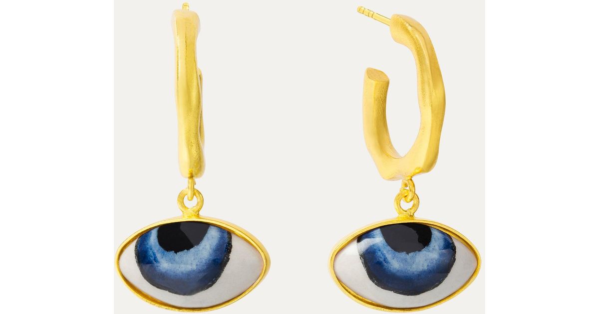 Ottoman Hands Adira Blue Porcelain Evil Eye Hoop Earrings in White Lyst