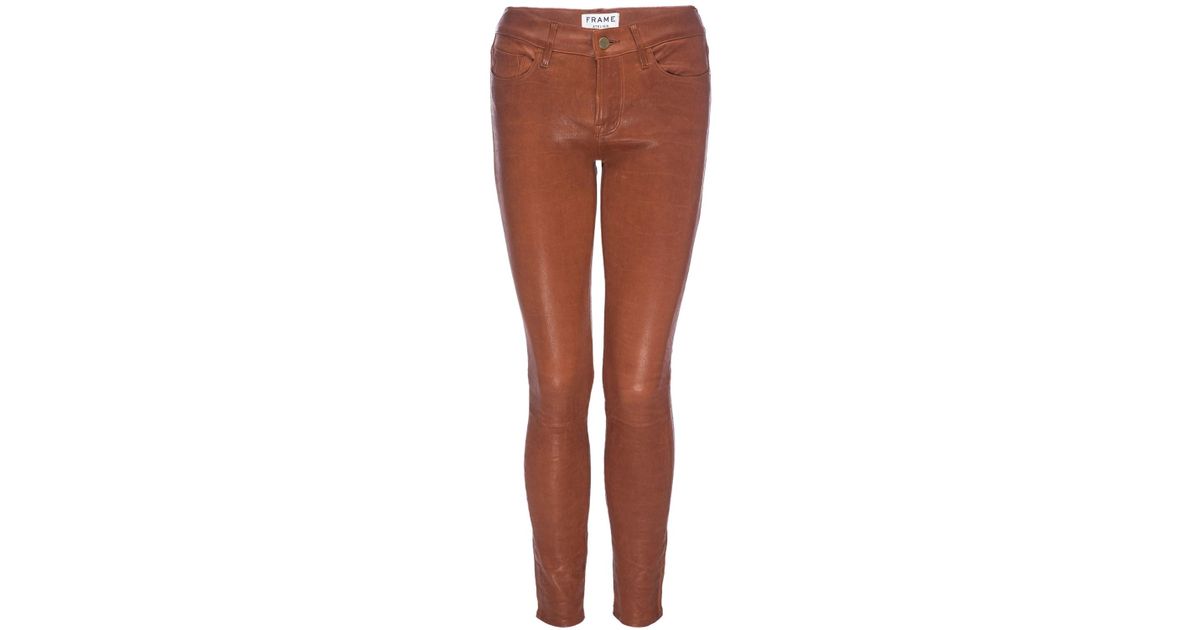 frame cognac leather pants