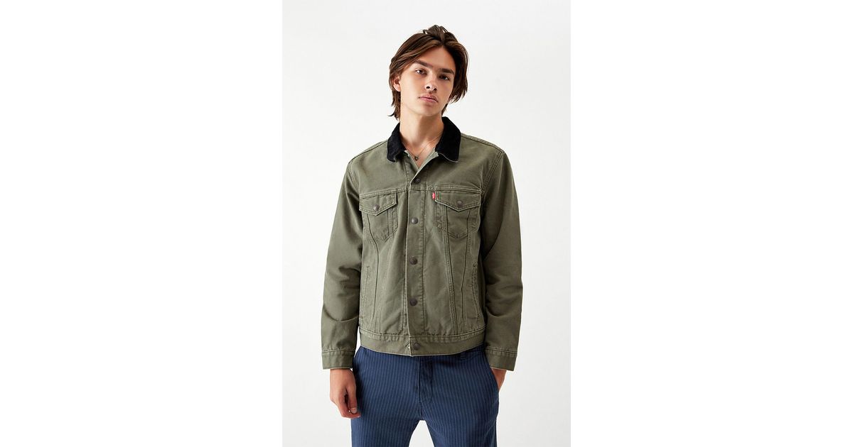 Levi's Olive Lined Denim Jacket in Green for Men - Lyst