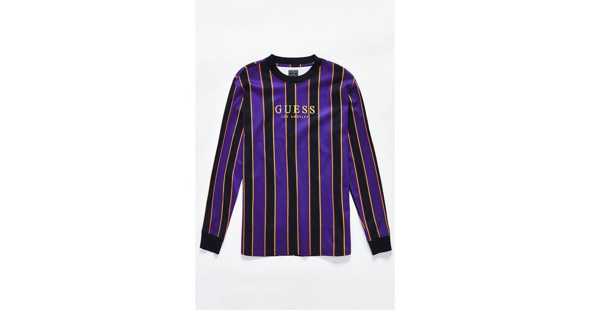 Guess St. James Stripe Long Sleeve T-shirt in Purple for Men | Lyst